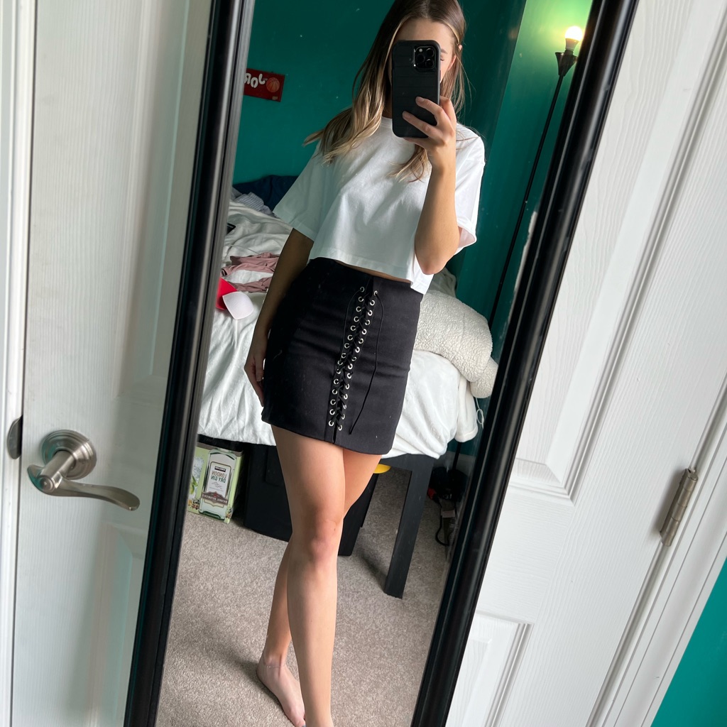 Only Worn Once Black Lace Up Skirt